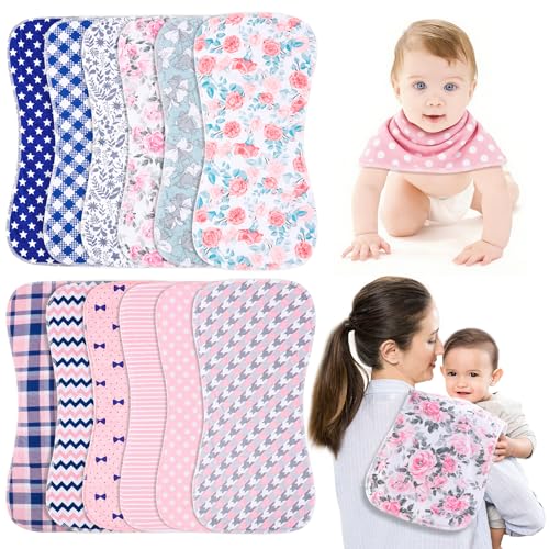 Image of Benoxine Baby Burp Cloths & Baby Bibs 2-in-1 Design Large Size 3 Layers Thicken Cotton Super Absorbent and Soft Baby Spit Up Burping Rags Baby Burp Cloth Set for Boys and Girls Solid 12 Pack
