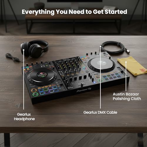 Image of Pioneer DJ DDJ-FLX10 4-Channel Professional DJ Controller - Black Bundle with Gearlux Headphones, DMX Cable, and Austin Bazaar Polishing Cloth