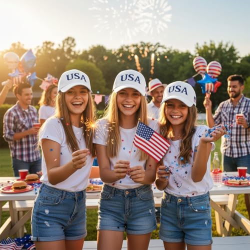 Image of USA Flag Baseball Cap American Patriotic Trucker Hat Father Dad Mother Mom Adjustable Sportswear Hat for Men Women Adults
