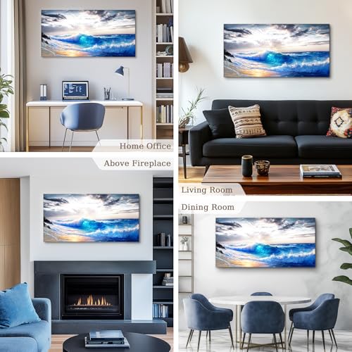 crmotu Beach Wall Art, Coastal Wall Decor, Large Landscape Wall Art, Ocean Wave Art Prints, Beachy Sunset Pictures For Living Room, Entryway Bedroom Aesthetic Artwork, Modern Office Decor 24x48inch