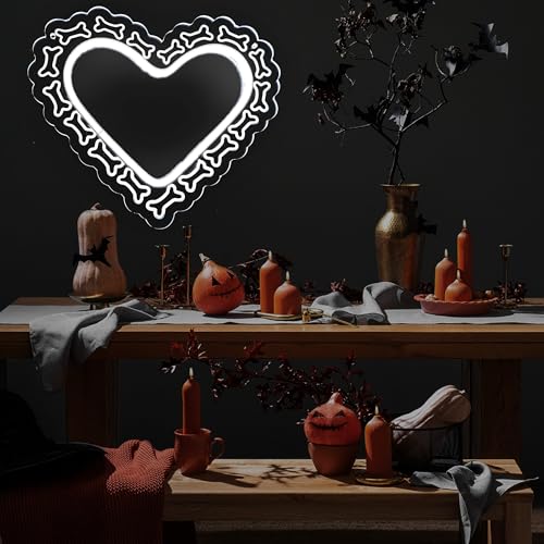 Image of Skeleton Heart Neon Sign for Halloween Party Decor,Halloween Neon Sign Dimmable LED Neon Light Sign for Playroom Light Man Cave Game Room Bar Halloween Gifts