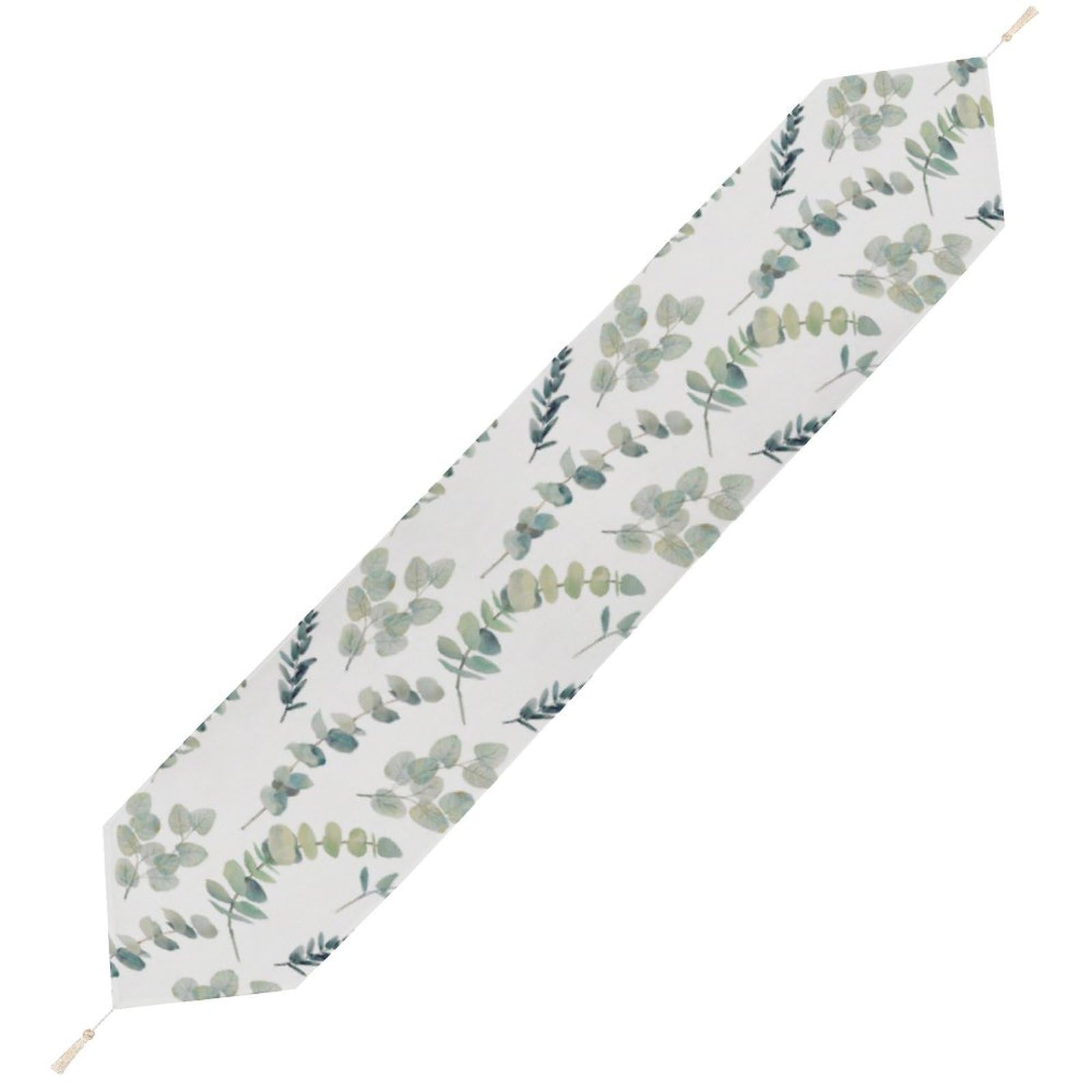 JZemdybill 200*33cm Table Runner with Tassel, Eucalyptus Leaves Table Runner, Table Decoration for Kitchen, Party, Restaurant