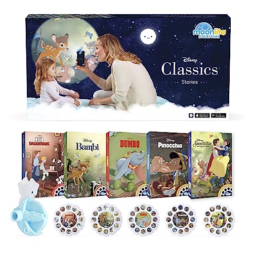 Image of Moonlite Mini Projector with 5 Classic Disney Stories - A New Way to Read Stories Together - 5 Digital Stories with Light Projector - Dumbo, Pinocchio and More - Gifts for Kids Ages 1 and Up