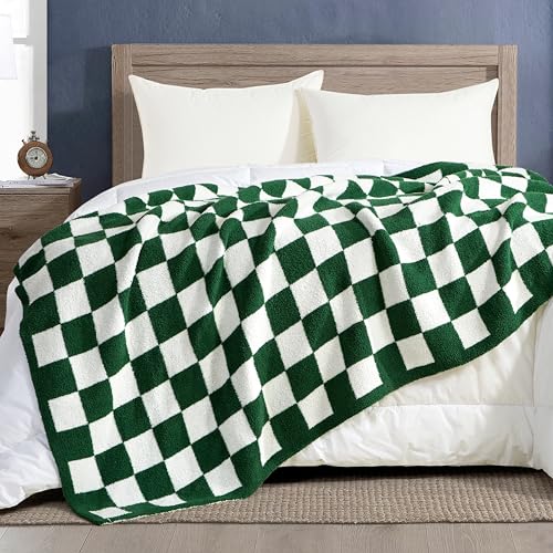 Image of Elegant Comfort Checkered Throw Blanket, Hunter Green Super Soft Cozy Fluffy Warm Throw Blankets for Couch, Sofa, Chair, Bed, Camping, Picnic, Travel Lightweight Bed Blanket (50 inch x 70 inch)