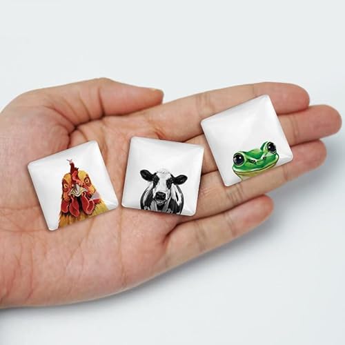 Wirester Set Of 10 Square Glass Fridge Magnets For Refrigerator, Washer, Whiteboard, Lockers, Funny Fridge Magnet Decoration For Home, Office, Kitchen - Animal (Pig, Frog, Chicken, Raccoon, Fox, Cow) #TOP2