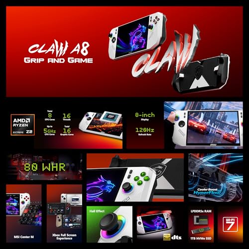 Image of msi Claw A8 PC Gaming Handheld: AMD Ryzen Z2 Extreme, 8 inch FHD+ 120Hz Display, 24GB LPDDR5x, 1TB NVMe SSD, SD Card Reader, Thunderbolt 4, Win 11 Home: White BZ2EM-070US