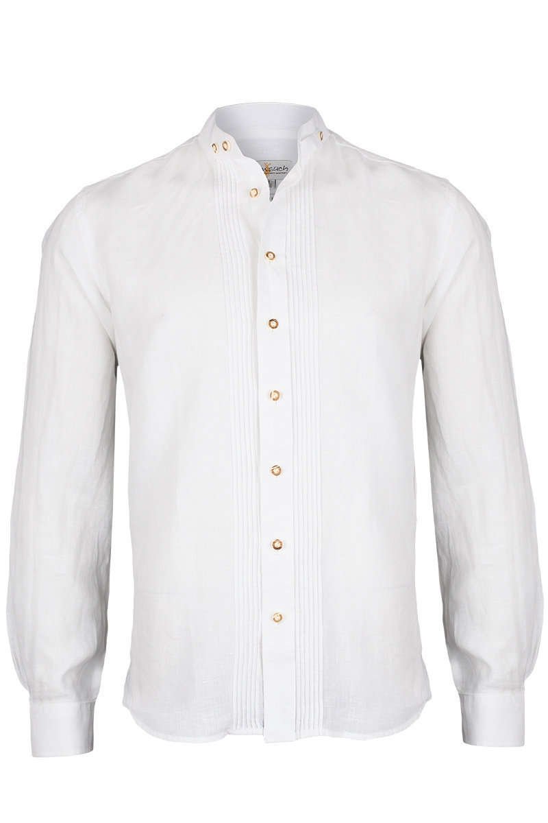 Almsach Herren Trachten Leinenhemd Stehbund Slim Weiss, WEIß, S