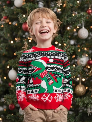Ugly Christmas Sweaters Dinosaur Santa Claus Tacky Pullovers Gift for Boys Girls Toddler Xmas Holiday3