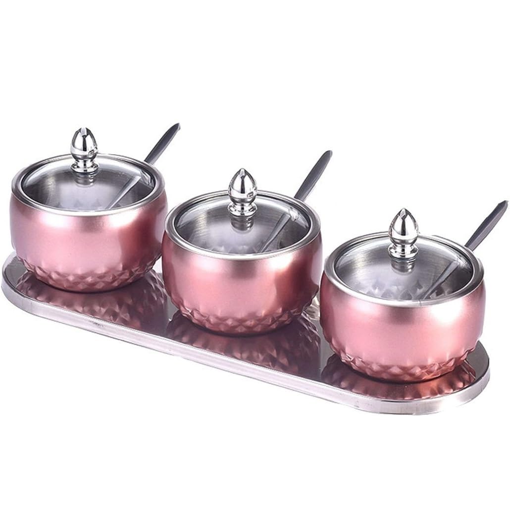 Salero Y Azucarero Cocina Juego De Recipientes Para Especias Y Tarros Condimentos Acero Inoxidable Con Tapas, Bandeja, Cucharas, Recipiente Para Caja De Almacenamiento(A)