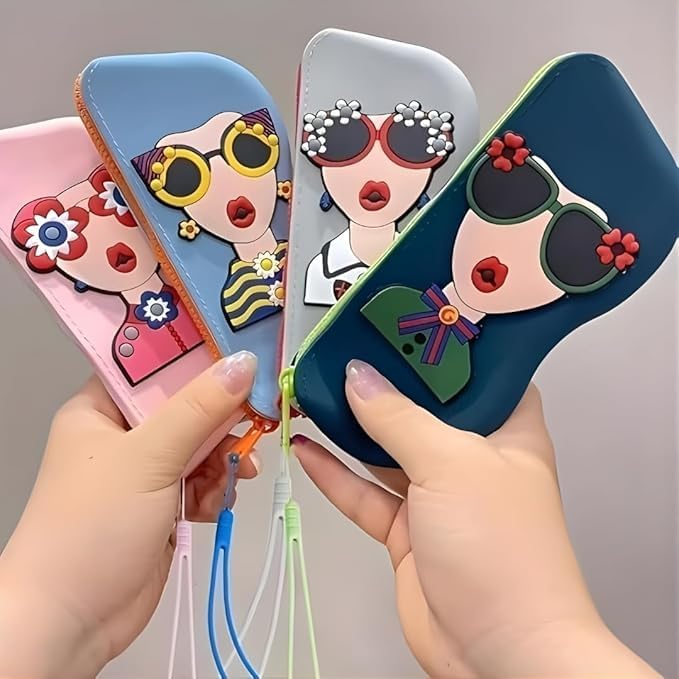 VANSHORA Silicone Sunglasses Case Shockproof Eyeglasses Case Organizer Pouch With Zipper Lanyard Soft Protective Spectacle Case Storage Bag For Travel Kids Women Multicolor 2