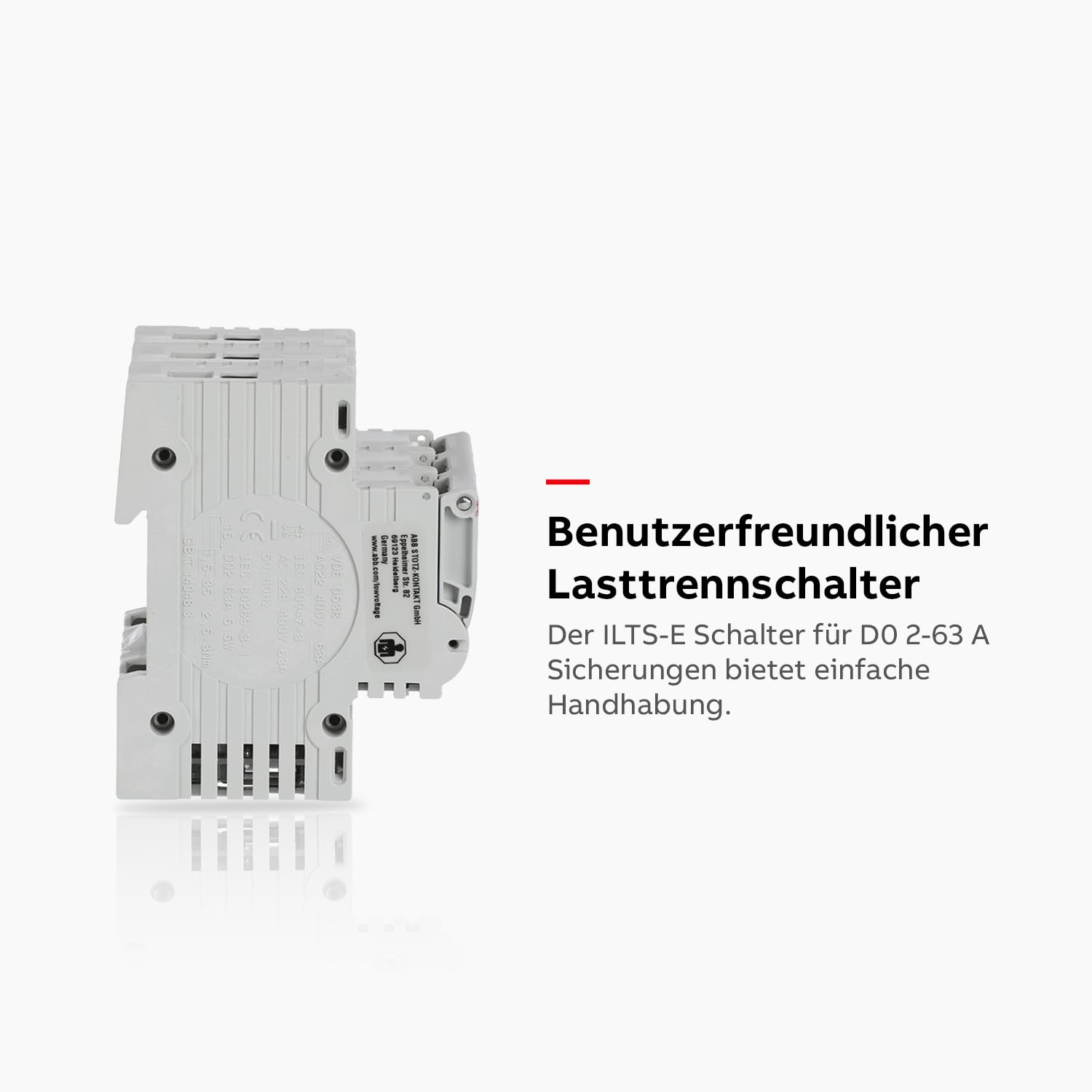 ABB ILTS-E Lasttrennschalter für Sicherungseinsätze D0 2-63 A • Einschubtechnik • 3-polig • 63 A • 400V • IP20 • Einrastmechanismus • Unverlierbarer Sicherungseinsatzhalter
