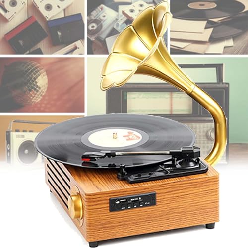 Gramófono Antiguo con Altavoz Grande,Compatible con Bluetooth/U Disk/Tarjeta SD/Tarjeta Mmc,Expande Y Enriquece Múltiples Modos De Reproducción