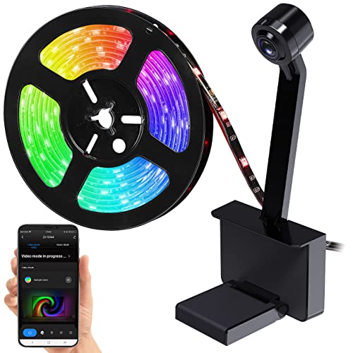 Luminea Home Control TV Backlight: TV-Hintergrundbeleuchtung mit Kamera, RGB-IC-LEDs, WLAN, App, 55?65 (Fernseh Hintergrundbeleuchtung, Hintergrund-Beleuchtung, Band)