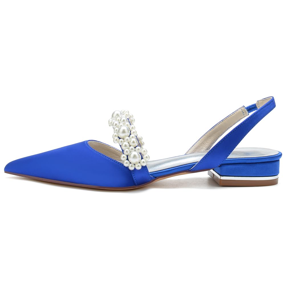 Scarpe da Sposa da Donna in Raso con Punta Chiusa e Cinturino Posteriore, Tacco Basso, Perle, comode e Piatte, Scarpe da Sposa, Scarpe Eleganti, Scarpe da Fidanzamento