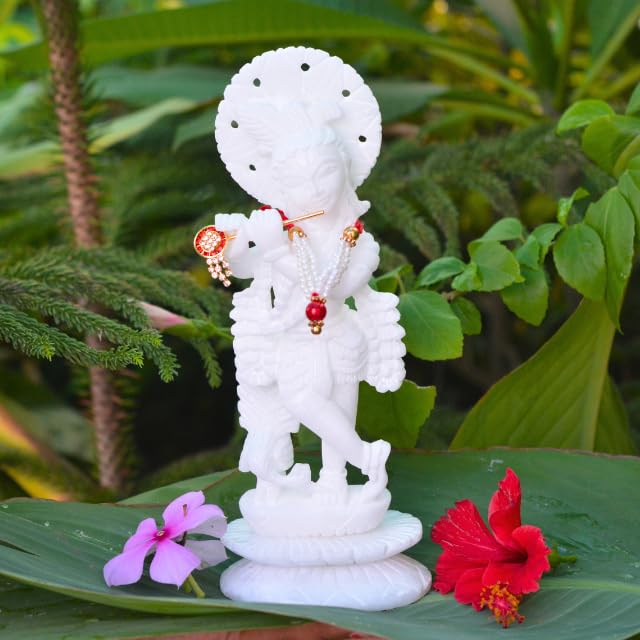 Krishna Statue- Hindu God of Love and Divine Sculpture in Premium White Marble Figurine Home Office Mandir Temple