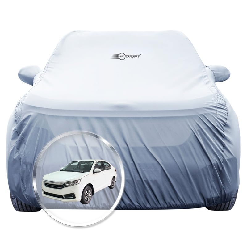 Image of NEODRIFT 'SilverTech' Car Cover for Honda Amaze (100% Water-Resistant, All Weather Protection, Tailored Fit, Precision-Fit & Breathable Fabric) (Colour: Silver) (Model: 2012-2017)