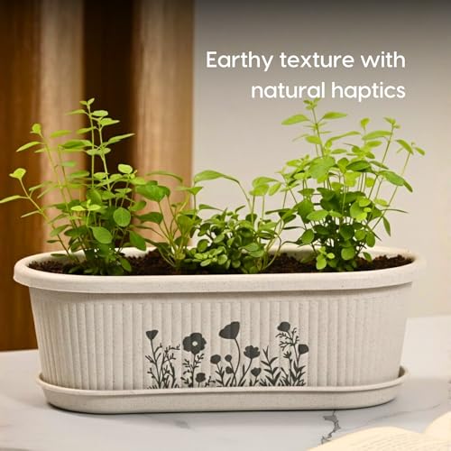Image of Eha Earth-Friendly Printed Regalia Planters for Home Decor | 12 Inch, Pack of 2 with Growmix | Plant Gifts Made with Rice Husk Biocomposite | Flower Pot for Living Room| Sand Castle