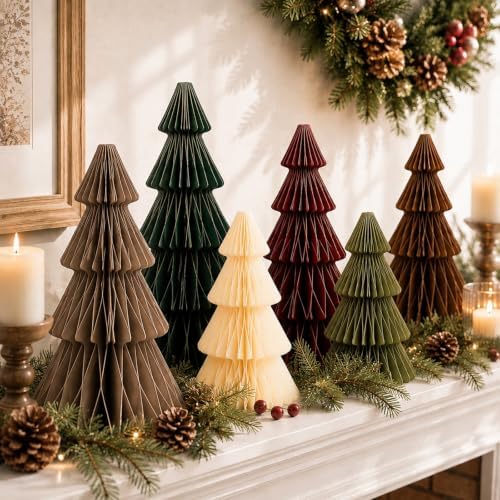 Cinnvoice 6 Pcs Modern Paper Christmas Tree Honeycomb Table Cente...