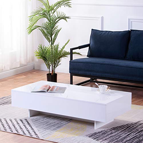 GOLDFAN Mesa de Centro de Alto Brillo Mesa de Centro de Salón Mesa de Centro de Diseño Moderno Mesa de Centro para Salón, Blanco