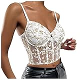 Slip Dessous Frauen Spitze BH Dessous Band Brustpolster Spitze Camisole BHS Unterwäsche Dessous Strapse (White, S)