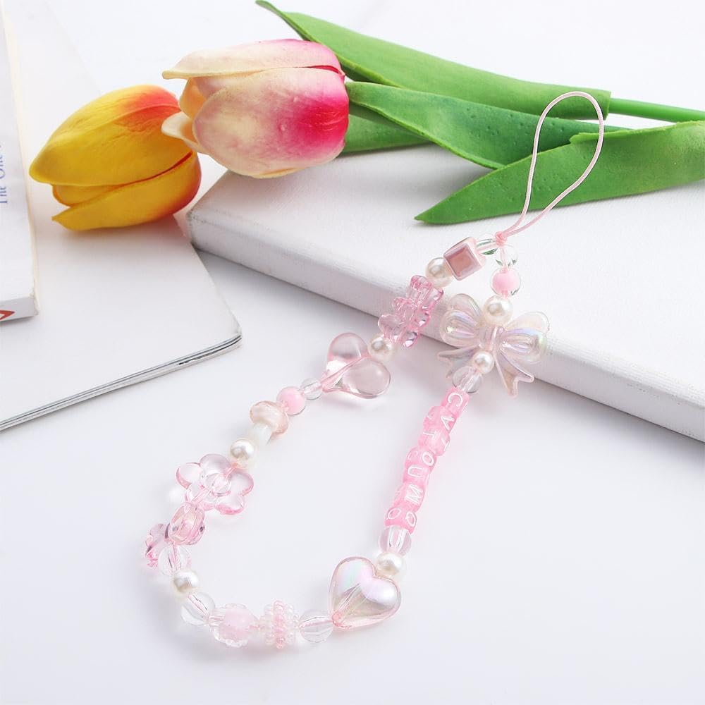 Enyolidimk Pink Acrylic Beaded Mobile Phone Straps Anti-Lost Hand Strap Pendant Phone Hanging Rope Lanyard Wrist Hand Lanyard Decor Accessories - Image 4