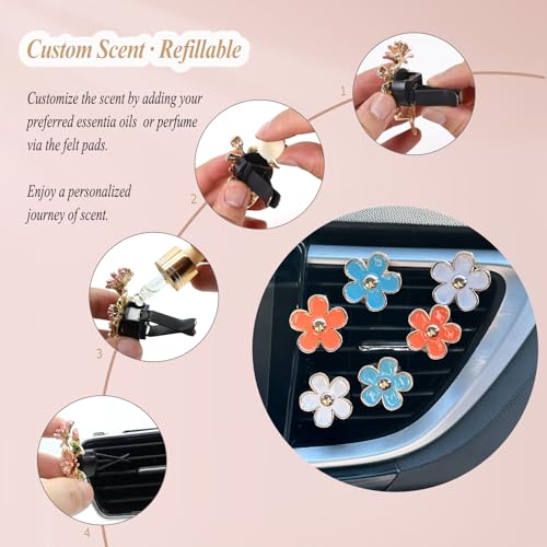 Image of ORIESSE 6pcs Flowers Car Air Freshener Vent Clips,Blue Orange White Daisy Air Vent Clip Car Accessories for Women,3.3cm /3cm Flowers Vehicle Decor Refillable Diffuser