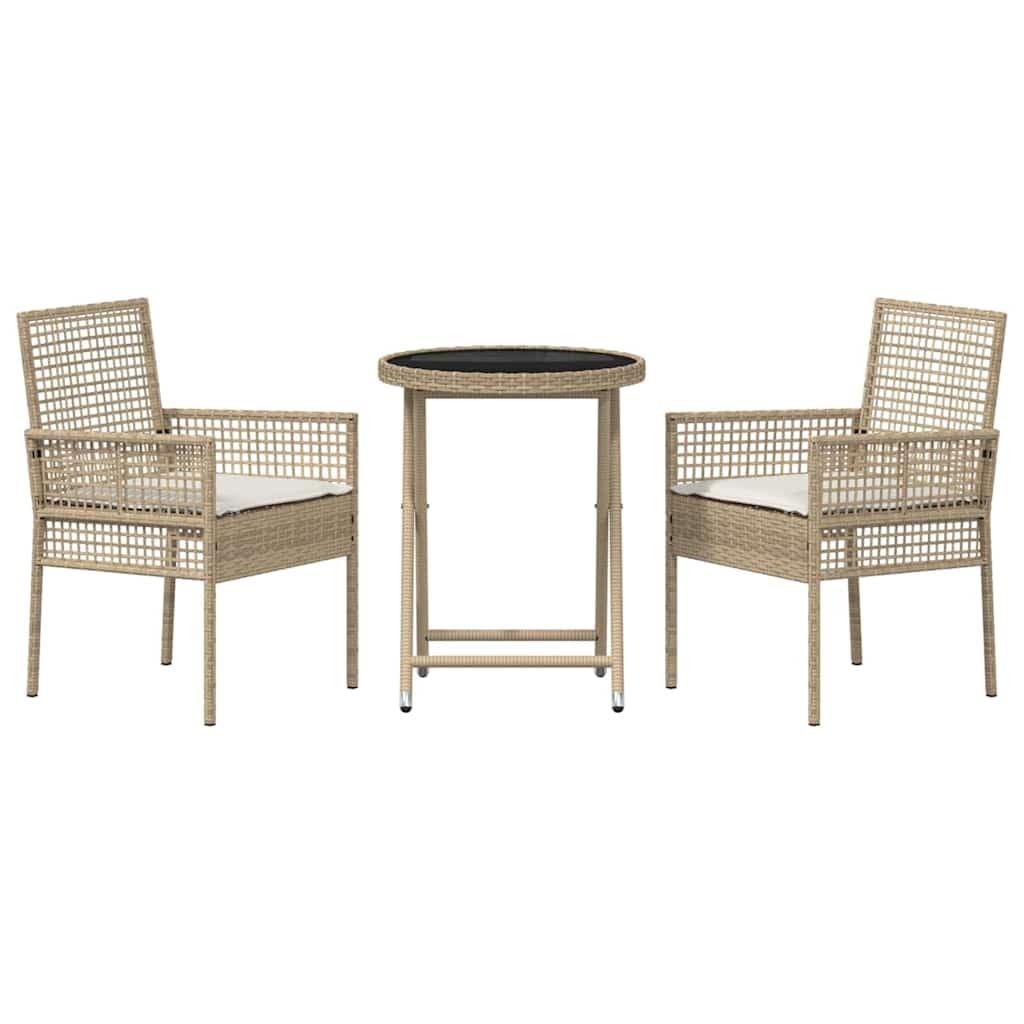 Set Bistro da Giardino 3 Pezzi Beige polyrattan Mobili C | Tavolo e 2 Sedie, Salone da Giardino per Terrazza, Esterno, Balcone