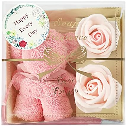 Kicpot Preserved Flowers Artificial Toilet soap Rose for mom,Towel Bear Transparent from Daughter,Gifts for Grandma Wife Women Girlfriend(Pink)