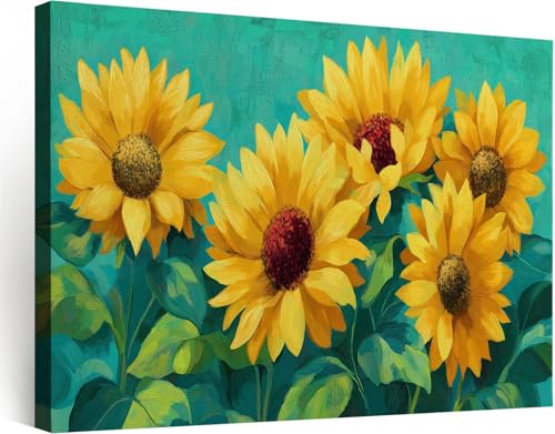 Grand tableau mural moderne 120x80 cm tournesol pour habiller un mur vide de salon