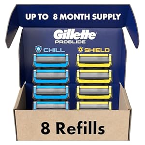 Gillette Mens Razor Blade Refills, 4 ProGlide Chill Cartridges, 4 ProGlide Shield Cartridges, Shields against Skin Irritation, Cools to sooth skin, 8 Count (Pack of 1)