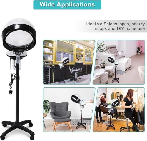 Image of SWEETPEAProfessional Hair Steamer Adjustable Hooded Hair Color Conditioning Steamer Hair Care Treatment with Rolling Stand Base and Time Control for Home Salon Beauty SPA Use BLACK & WHITE-NW-HS