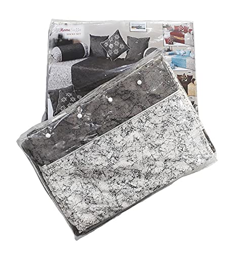 Image of Home Sajja Premium Velvet 1 Diwan Sheet, 2 Bloster with Dori, 5 Cushions Cover, Size- 60 x 90, Colour-Grey & White