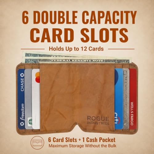 Image of ROGUE WALLET Angler Front Pocket Wallet for Men - Slim, Compact Leather Card Holder with ID Window - Minimalist Front-Pocket Wallet for Cash, Cards & Travel Essentials (Tan)