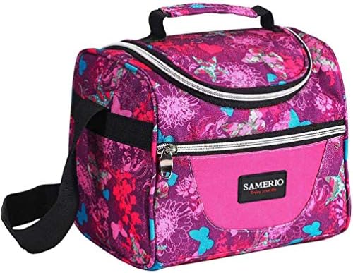 SAMERIO Kids Lunch Bags Insulated Lunch Box for Girls Boys Children Student Cooler Lunch Tote Bag With Adjustable Shoulder Strap for School Office Work Picnic Outdoor Activities(ROSE)