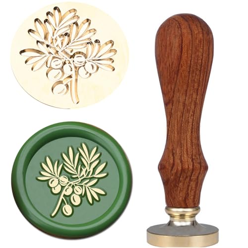 Olive Branch Wax Seal Stamp Vintage Brass Head with Wood Handle for Wedding Invitation Envelopes & Gift Wrap