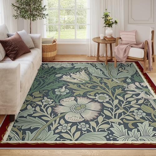 Tapis de salon lavable 120x180 cm fleuri vintage antidérapant
