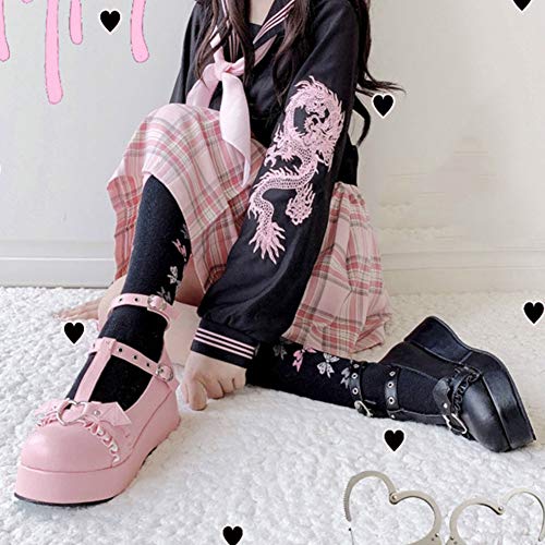 Image of CELNEPHO Womens Mary Jane Shoes for Women, Sweet Bow Round Toe Ankle T-Strap Lolita Goth Platform Dress Pumps Shoes Oxfords B-Pink