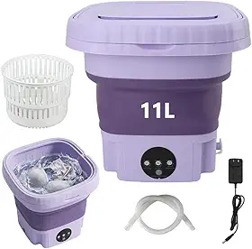 Mini Máquina de Lavar Roupa Portátil - 11L Mini Lavadora Dobrável, com 3 Modos de Limpeza, Lavagem Semi-Automática, para Viagens, Trailers, Acampamento, Casa ou Apartamentos Uso de Lavanderia, Roxo