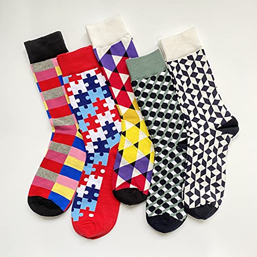 Men's Fun Set Dress Socks-Colorful Funny Novelty Cotton Funky Crew Socks Pack,Art Socks3