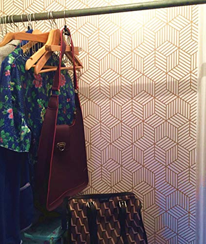 Meboem champagnekleurige, goud gestreepte zelfklevend behangpapier, zeshoekig, gouden strepen, zelfklevend papier… - Image 6