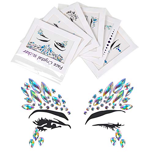 Halloween Face Jewels Festival Women Mermaid Face Gems Glitter 6 Sets Rhinestone Rave Festival Face Jewels,Crystals Face Stickers Eyes Face Body Temporary Tattoos #TOP3