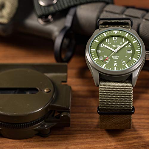 Mens Military Watches for Men Waterproof Wrist Watch Tactical Field Army Green Analog Wristwatch Date with NATO Band by MDC - Thumbnail 3