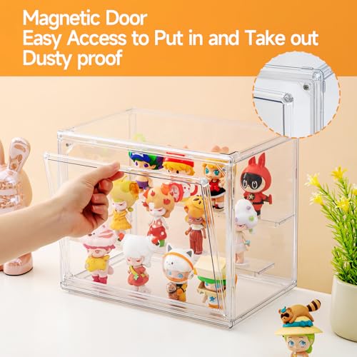 Image of 2 Pack Acrylic Display Cases for Collectibles, Clear Display Case for Figures, 3 Tier Display Shelf Boxes Miniature Display Case, Dustproof and Stackable Action Figure Display Cases (2, Small)