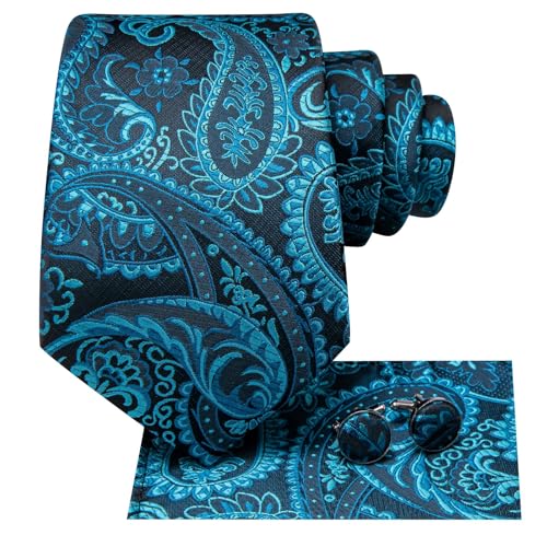 Image of Dubulle Mens Tie Set Solid Paisley Silk Striped Necktie for Men with Cufflinks Tie and Pocket Square