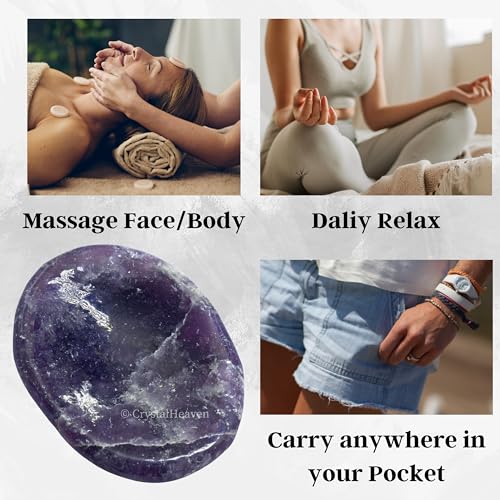 Image of Crystal Heaven Certified Lepidolite Thumb Worry Pebbles Stones For Anxiety Stress Relief Massage- Aaa Grade Original Healing Gemstone Agate Rubbing Stone For Yoga Meditation Spiritual Reiki Feng Shui