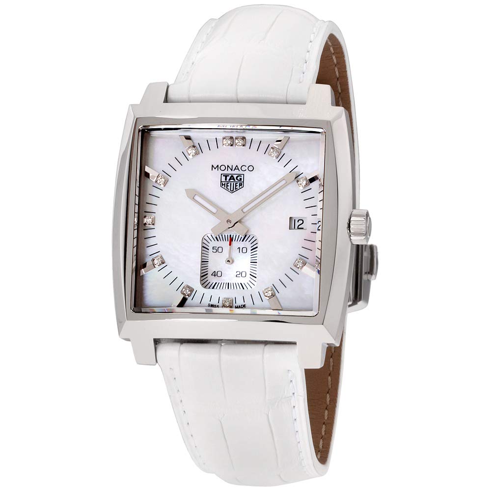 Tag Heuer Men's WAW131B.FC6247 'Monaco' Diamond White Leather Watch