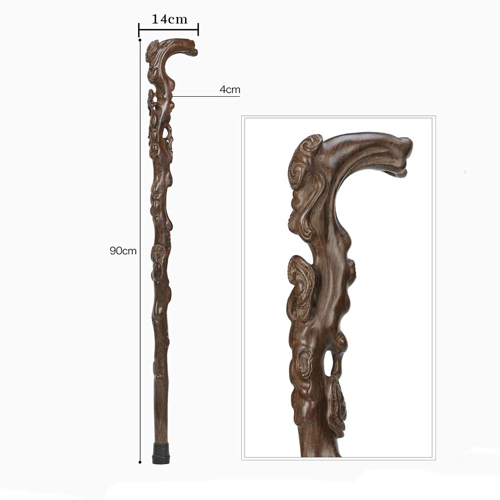 Drewniane sztyfty spacerowe Starsze kulą, lite drewniane laski, laska, rzeźba drewna ganoderma lucidum wzór o długości 90 cm można obcinać w razie potrzeby Pomoc mobilności dla osób starszych,