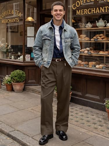 Image of JMIERR Mens Baggy Casual Dress Pants Lightweight Pleated Old Money Wide Leg Pants Loose Relaxed Fit Trousers