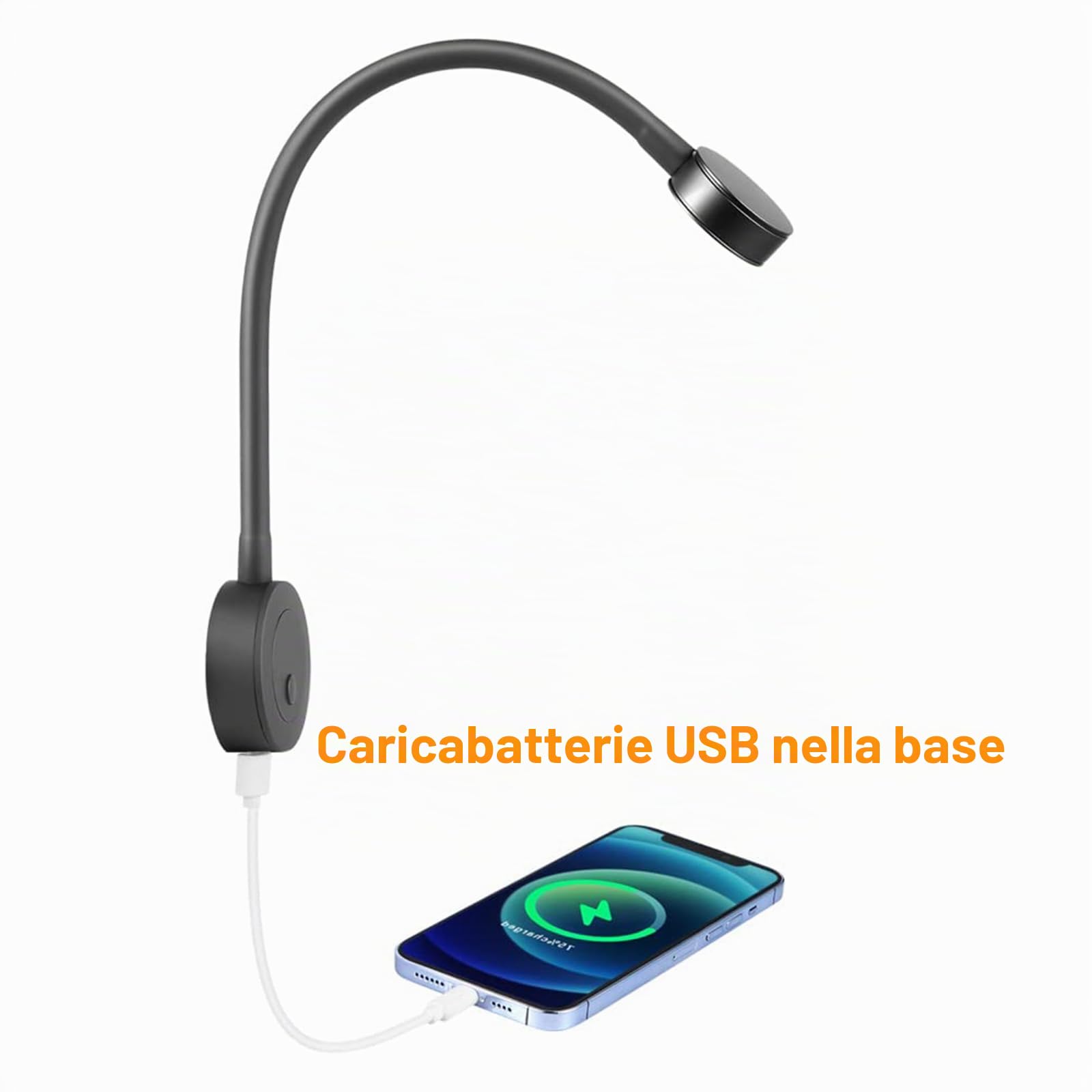 acegoo Lampada da Lettura 12V da Parete LED Luce da Lettura Dimmerabile Collo di Cigno Flessibile DC 24V Comodino con Interruttore Dimmer e Caricatore USB per Barca Camper Cabina Roulotte (Nero)