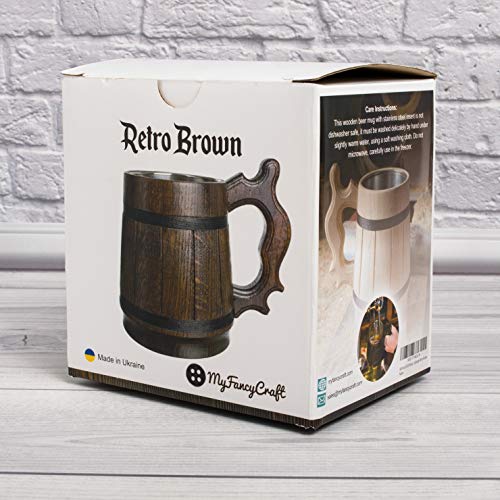 Handgemaakte Bierpul Eikenhout Roestvrijstalen Beker Natuurlijk Milieuvriendelijk Houten Bierpul 0,6L 20oz Klassiek Bruin (Retro 20 oz / 0,6l) - Image 7